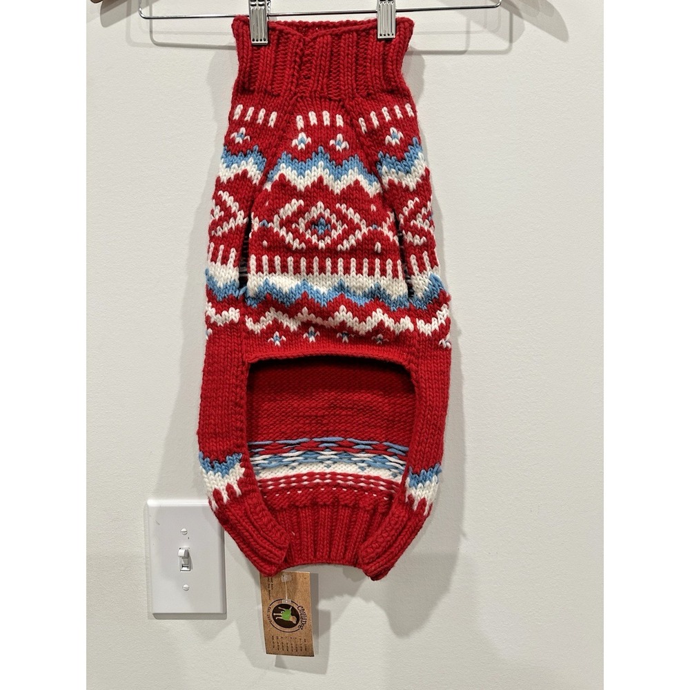 Chilly Dog Small Sweater Red Fair isle Size Small  100% Wool